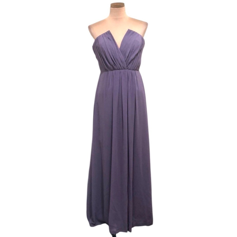 Bill Levkoff Maxi Dress Size 0 Dusty Purple Pleated Plunge Neck Gown